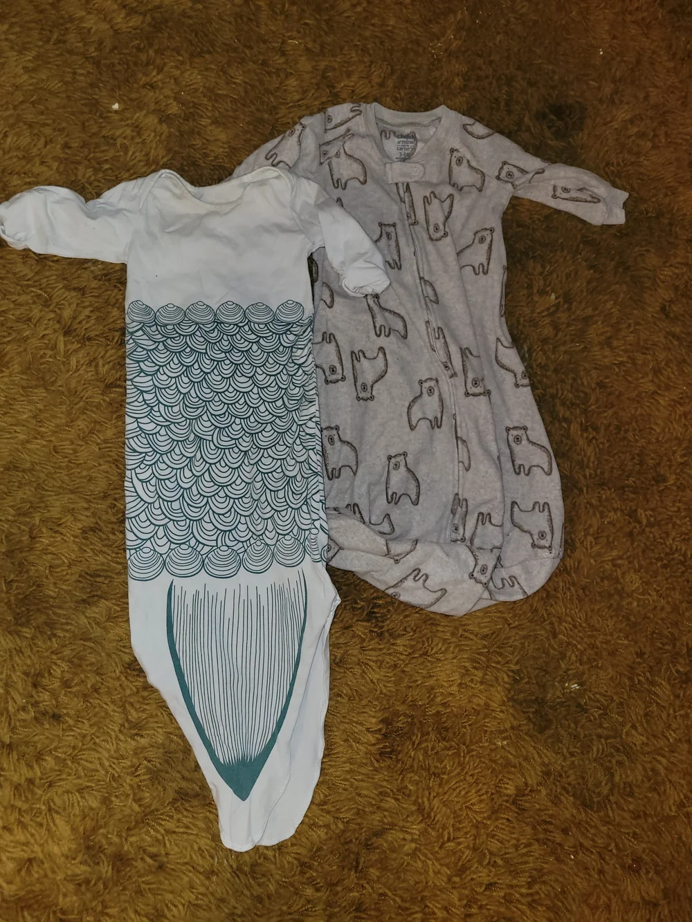 Baby Two-Pack Sleepers in White/Teal and Light Gray/Brown Bear Print